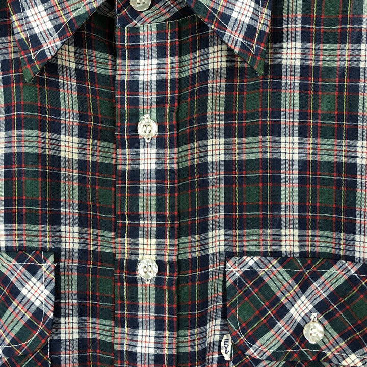 1970'S Levi's Big E Long-Sleeve Check Shirt, Men's Size M (Equivalent), Vintage polyester navy blue type Vintage Second Hand