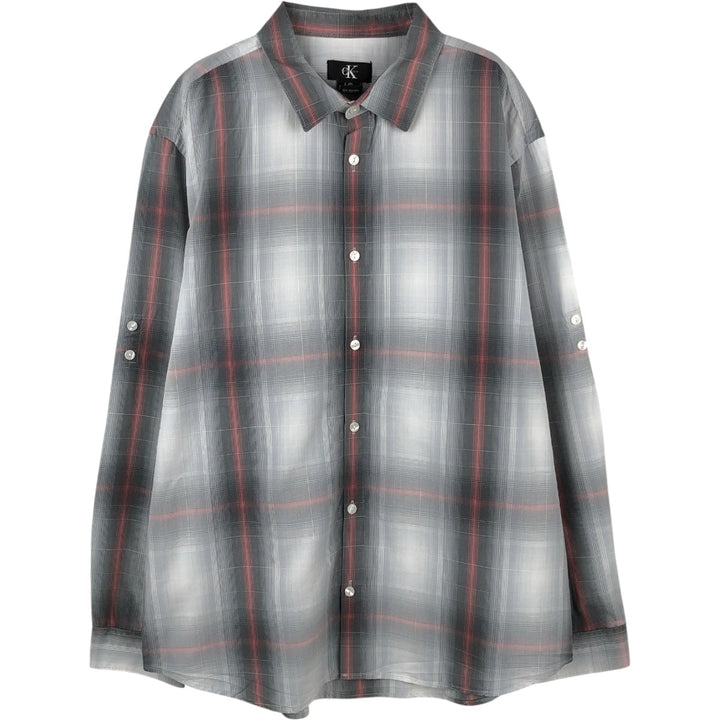 90s-00'S Calvin Klein Ombre Check Long-Sleeve Cotton Check Shirt, Men's Size L (approx.), Vintage cotton gray type Vintage Second Hand