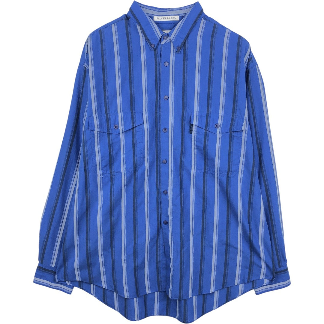 ~90'S Levi's SILVER LABEL Multi-stripe Long-sleeve Button-down Stripe Shirt, Men's XL equivalent, Vintage polyester blue type Vintage Second Hand