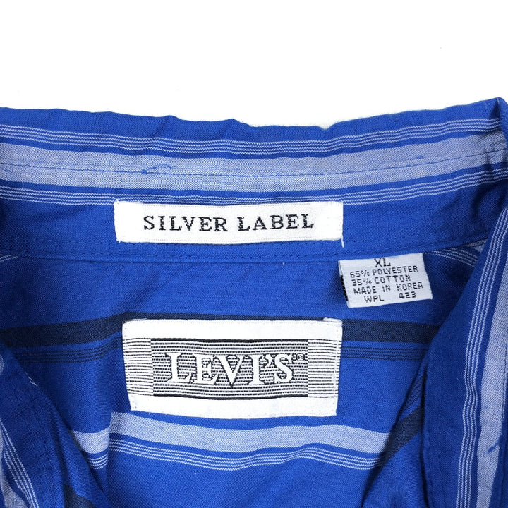 ~90'S Levi's SILVER LABEL Multi-stripe Long-sleeve Button-down Stripe Shirt, Men's XL equivalent, Vintage polyester blue type Vintage Second Hand