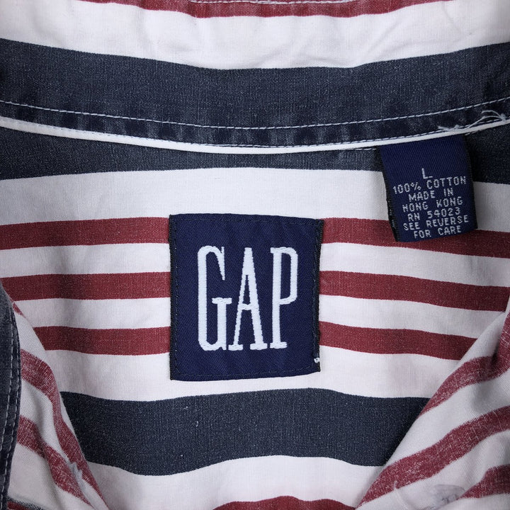 90'S GAP Old Gap Multi-stripe Long-sleeve Button-down Stripe Shirt, Men's Size L (approx.), Vintage cotton red type Vintage Second Hand