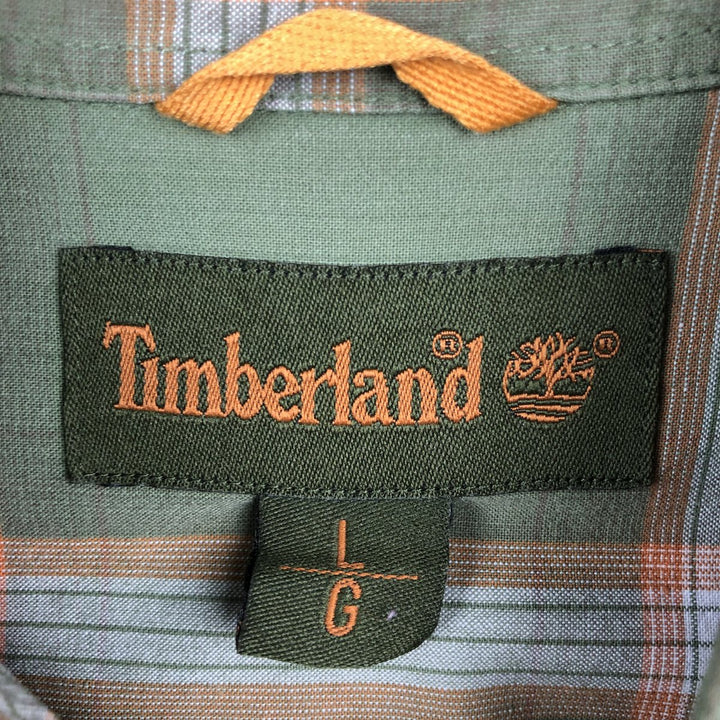 Vintage 90s-00'S Timberland long-sleeved button-down check shirt, men's size L cotton Khaki type Vintage Second Hand