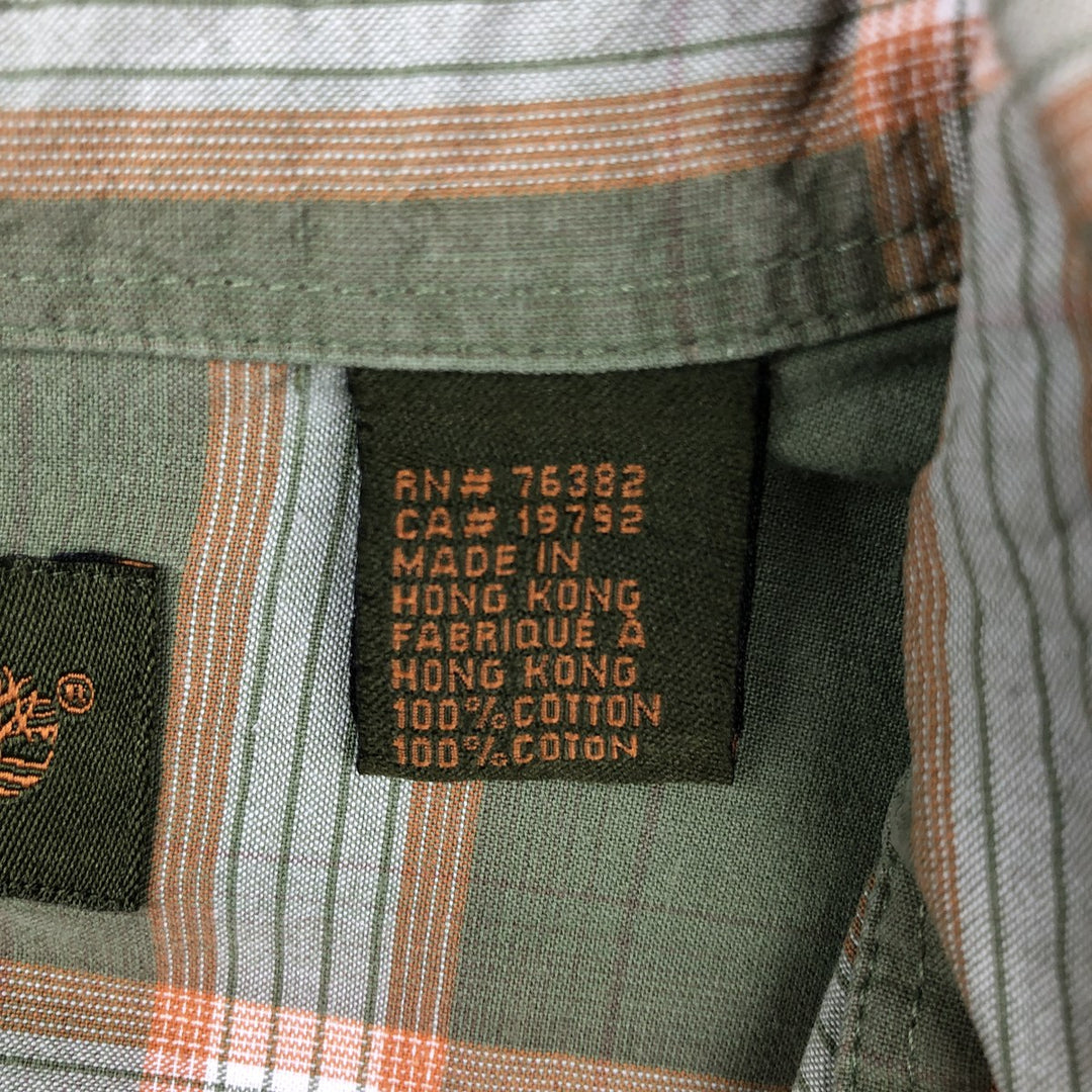 Vintage 90s-00'S Timberland long-sleeved button-down check shirt, men's size L cotton Khaki type Vintage Second Hand