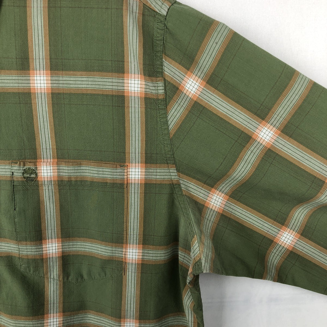 Vintage 90s-00'S Timberland long-sleeved button-down check shirt, men's size L cotton Khaki type Vintage Second Hand
