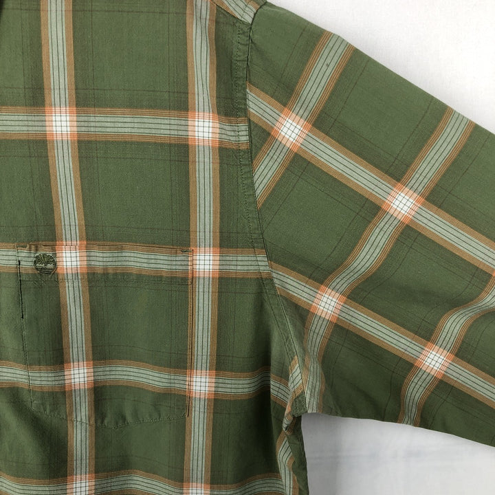 Vintage 90s-00'S Timberland long-sleeved button-down check shirt, men's size L cotton Khaki type Vintage Second Hand