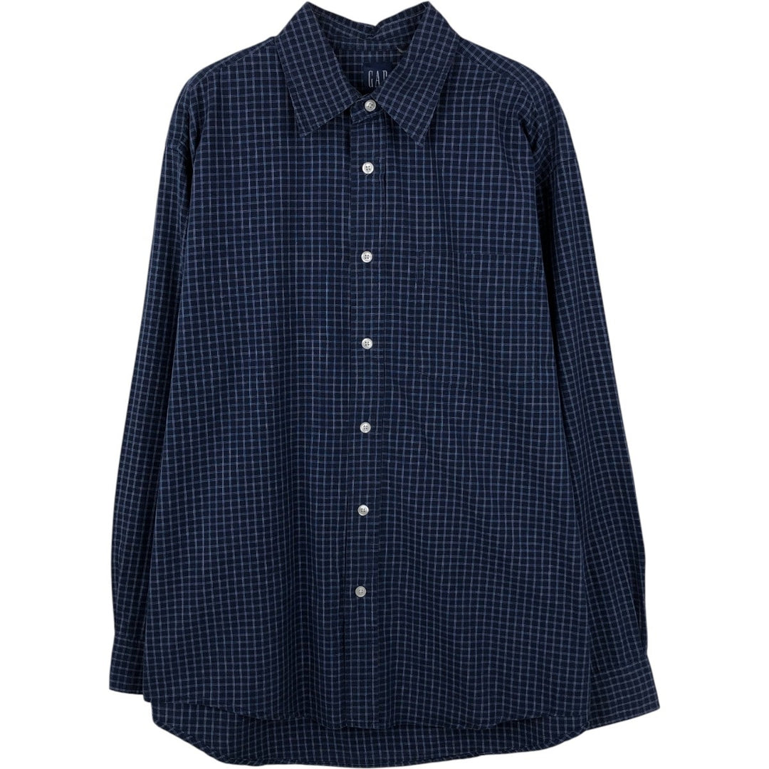 90'S GAP (Old GAP) Long-Sleeve Cotton Check Shirt, Men's Size M (Equivalent), Vintage cotton navy blue type Vintage Second Hand