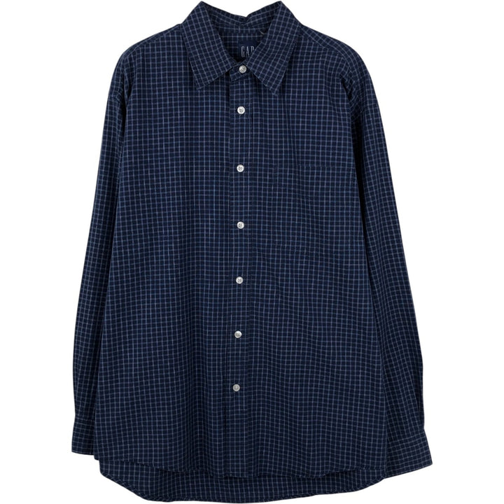 90'S GAP (Old GAP) Long-Sleeve Cotton Check Shirt, Men's Size M (Equivalent), Vintage cotton navy blue type Vintage Second Hand