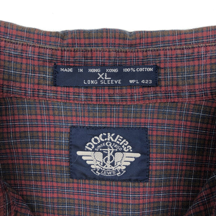 90'S Dockers Long-Sleeve Button-Down Check Shirt, Men's Size XL (Equivalent), Vintage cotton red type Vintage Second Hand