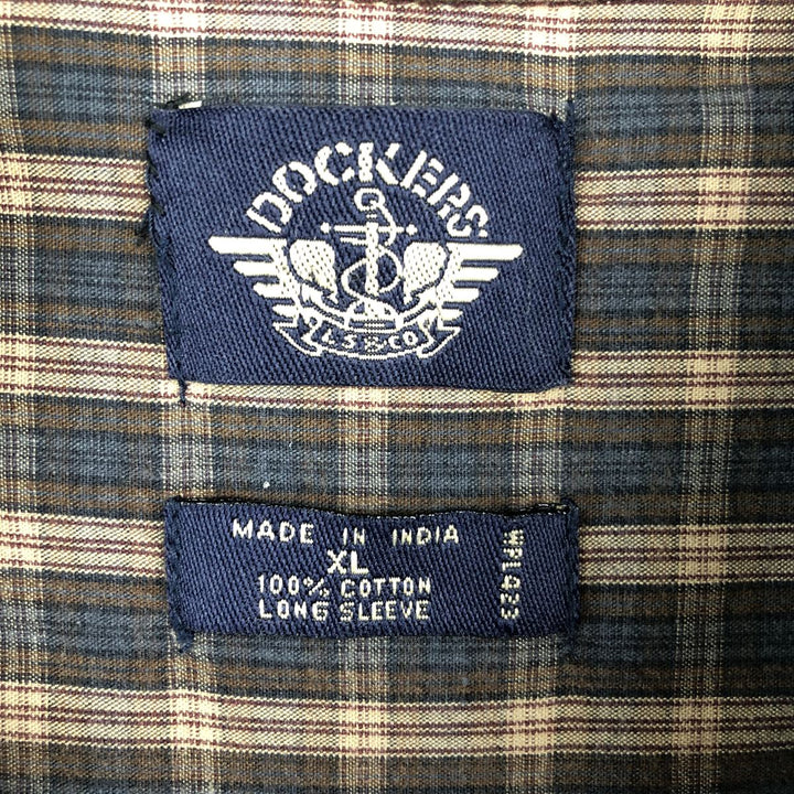 Dockers Long Sleeve Button-Down Check Shirt, Men's Size XL cotton Khaki type beige Vintage Second Hand
