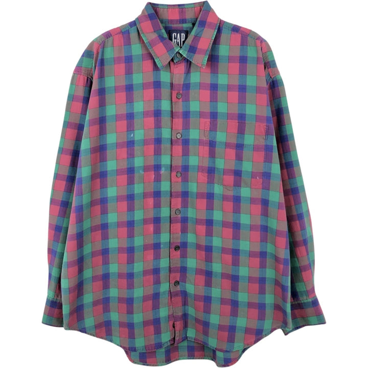 90'S GAP Vintage Long Sleeve Cotton Check Shirt, Men's Size L cotton green type Vintage Second Hand