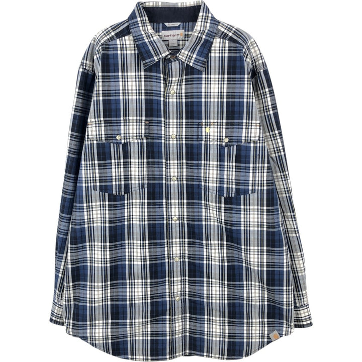 Carhartt Relaxed Fit Check Pattern Long Sleeve Work Shirt, Men's Size L cotton blue type Vintage Second Hand