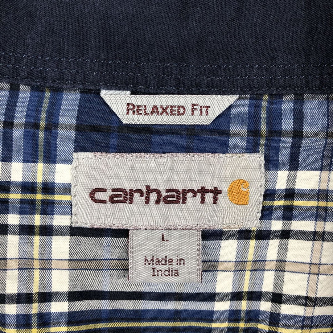 Carhartt Relaxed Fit Check Pattern Long Sleeve Work Shirt, Men's Size L cotton blue type Vintage Second Hand