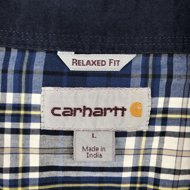 Carhartt Relaxed Fit Check Pattern Long Sleeve Work Shirt, Men's Size L cotton blue type Vintage Second Hand
