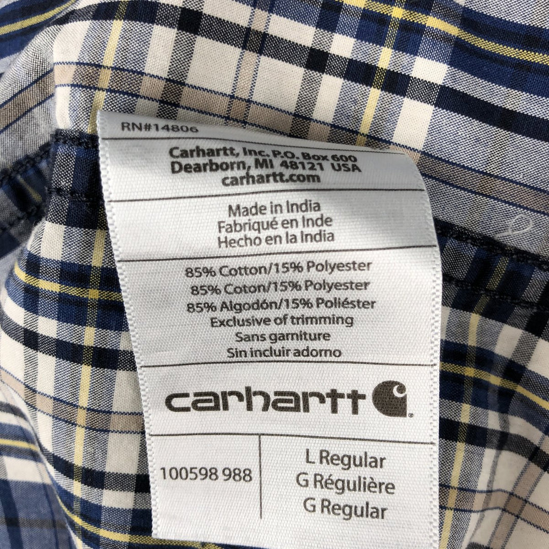 Carhartt Relaxed Fit Check Pattern Long Sleeve Work Shirt, Men's Size L cotton blue type Vintage Second Hand