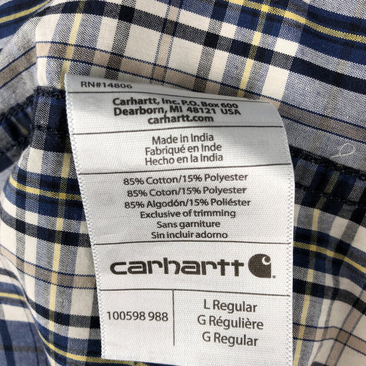 Carhartt Relaxed Fit Check Pattern Long Sleeve Work Shirt, Men's Size L cotton blue type Vintage Second Hand