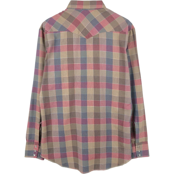 Wrangler Check Pattern Long Sleeve Western Shirt, Made in USA, Men's Size M (approx.) polyester brown type Vintage Second Hand