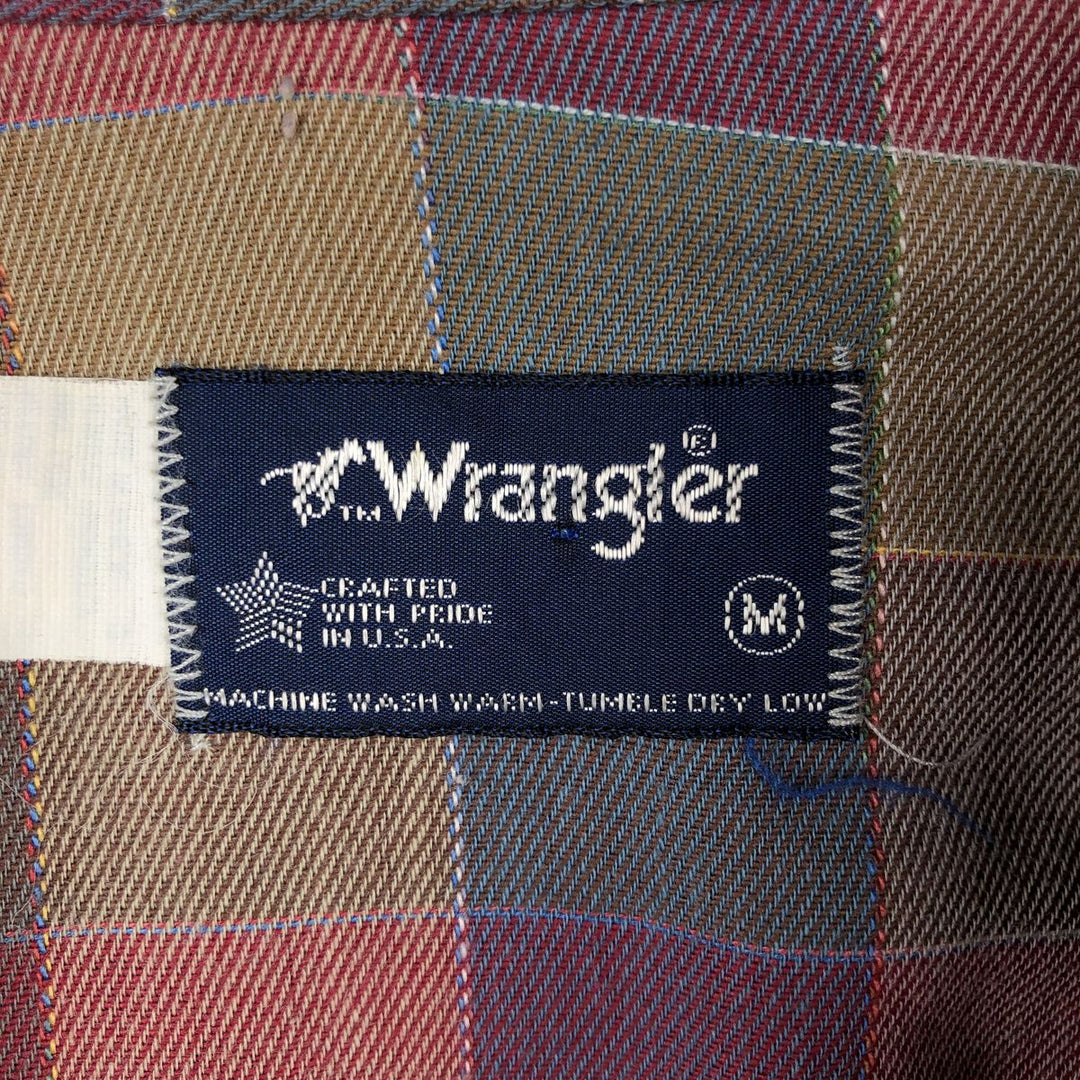 Wrangler Check Pattern Long Sleeve Western Shirt, Made in USA, Men's Size M (approx.) polyester brown type Vintage Second Hand