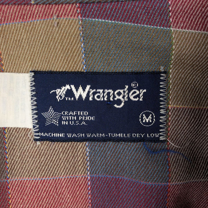 Wrangler Check Pattern Long Sleeve Western Shirt, Made in USA, Men's Size M (approx.) polyester brown type Vintage Second Hand