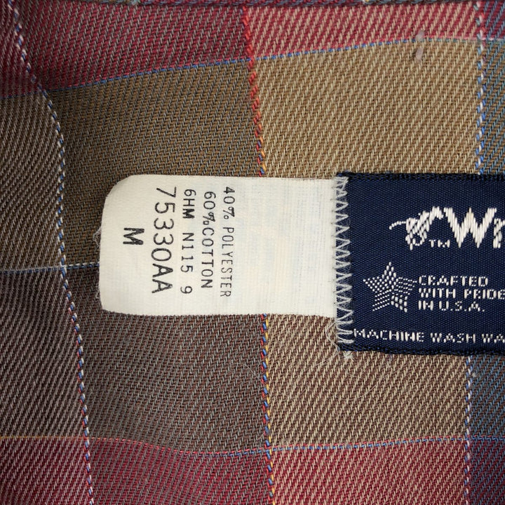 Wrangler Check Pattern Long Sleeve Western Shirt, Made in USA, Men's Size M (approx.) polyester brown type Vintage Second Hand