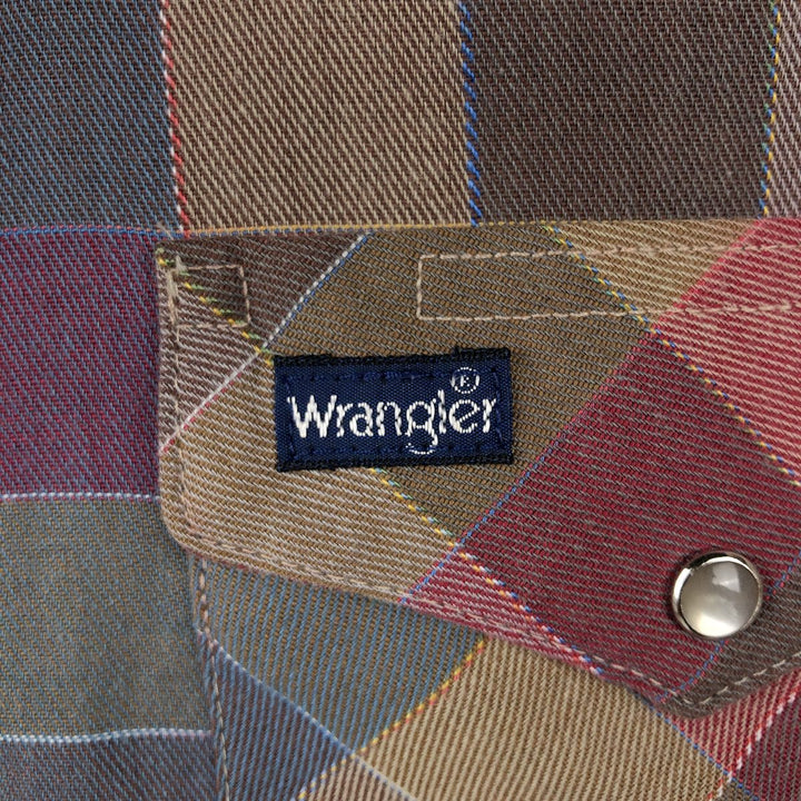 Wrangler Check Pattern Long Sleeve Western Shirt, Made in USA, Men's Size M (approx.) polyester brown type Vintage Second Hand