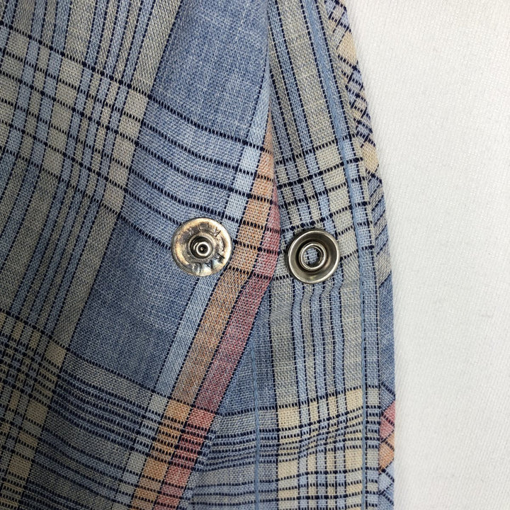 70s-80'S Wrangler Check Pattern Long-Sleeve Western Shirt, Made in USA, Men's Size M (Equivalent), Vintage unclear Blue type light blue Vintage Second Hand