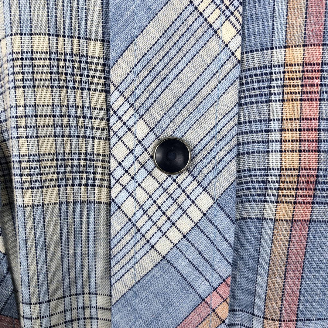 70s-80'S Wrangler Check Pattern Long-Sleeve Western Shirt, Made in USA, Men's Size M (Equivalent), Vintage unclear Blue type light blue Vintage Second Hand