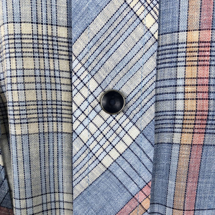 70s-80'S Wrangler Check Pattern Long-Sleeve Western Shirt, Made in USA, Men's Size M (Equivalent), Vintage unclear Blue type light blue Vintage Second Hand