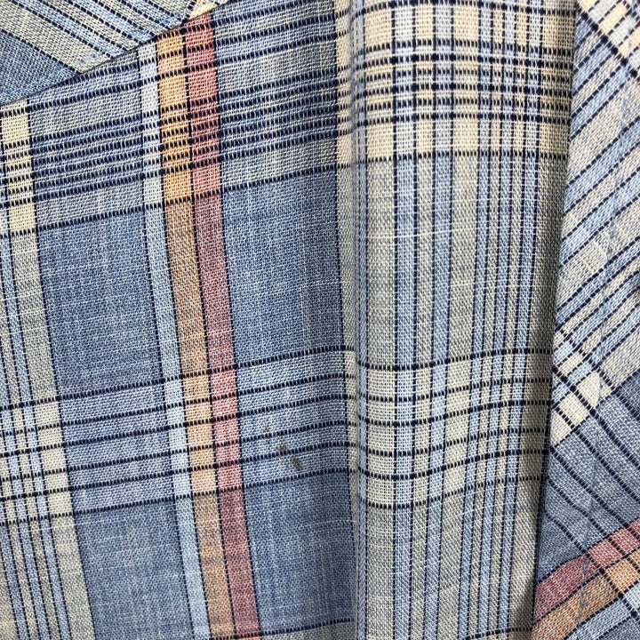 70s-80'S Wrangler Check Pattern Long-Sleeve Western Shirt, Made in USA, Men's Size M (Equivalent), Vintage unclear Blue type light blue Vintage Second Hand
