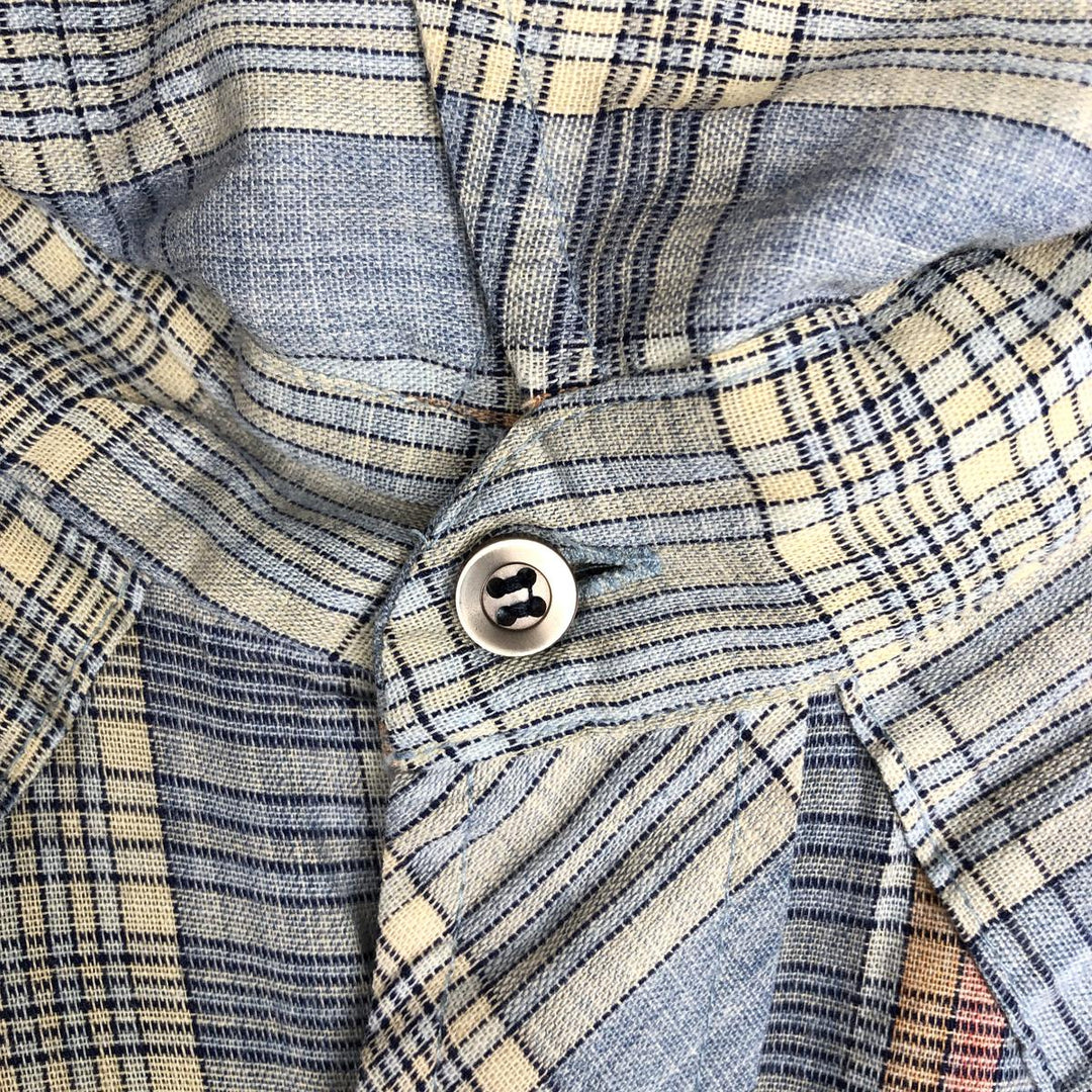 70s-80'S Wrangler Check Pattern Long-Sleeve Western Shirt, Made in USA, Men's Size M (Equivalent), Vintage unclear Blue type light blue Vintage Second Hand