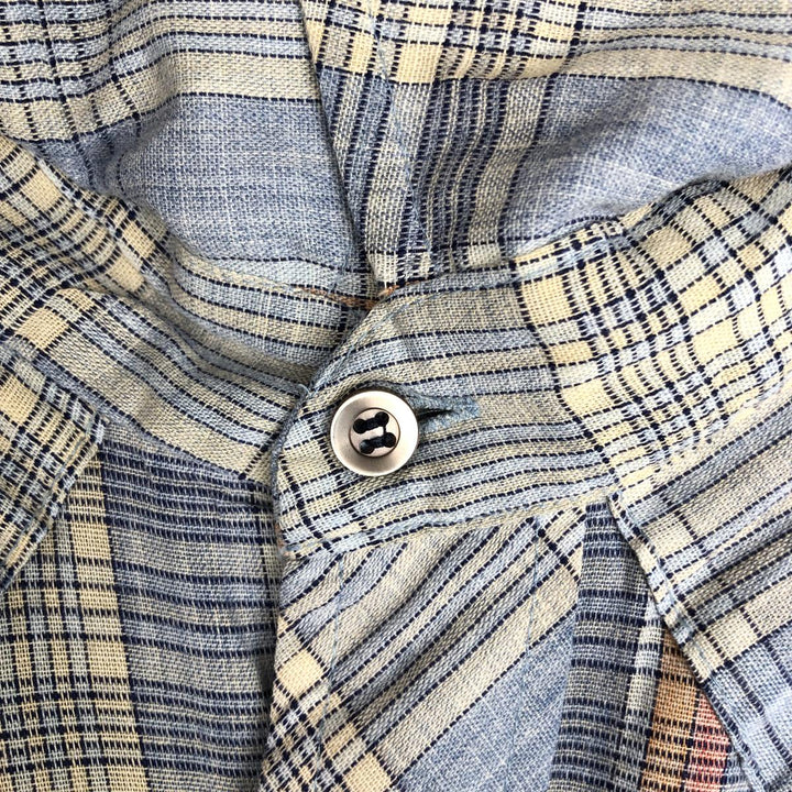 70s-80'S Wrangler Check Pattern Long-Sleeve Western Shirt, Made in USA, Men's Size M (Equivalent), Vintage unclear Blue type light blue Vintage Second Hand