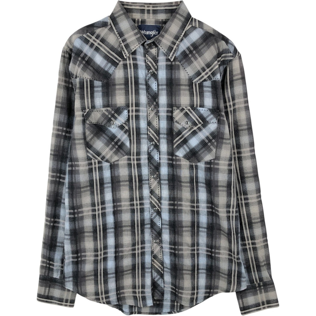 Wrangler Check Pattern Long-Sleeve Western Shirt, Men's Size M (approx.) cotton black type Vintage Second Hand