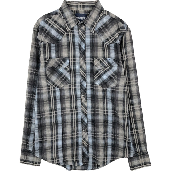 Wrangler Check Pattern Long-Sleeve Western Shirt, Men's Size M (approx.) cotton black type Vintage Second Hand