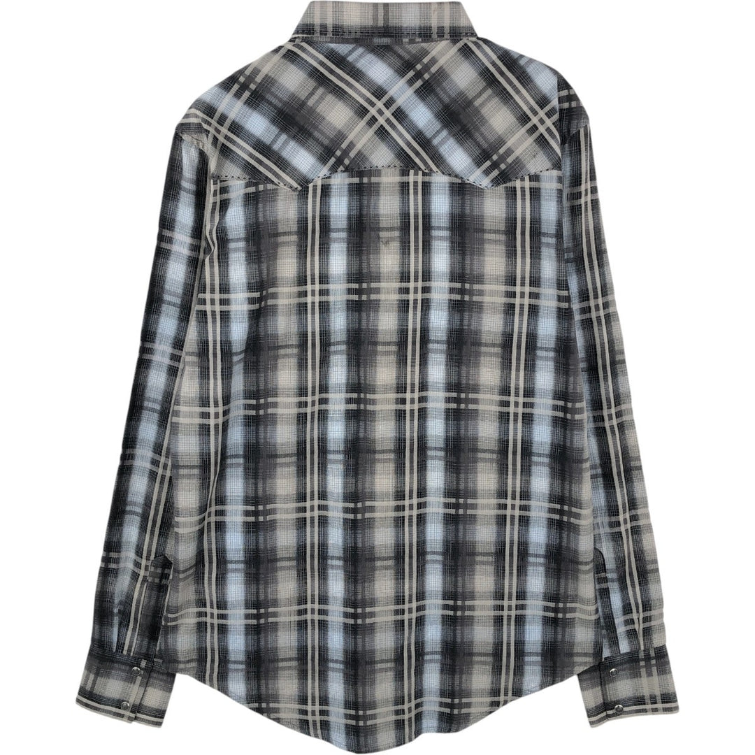 Wrangler Check Pattern Long-Sleeve Western Shirt, Men's Size M (approx.) cotton black type Vintage Second Hand