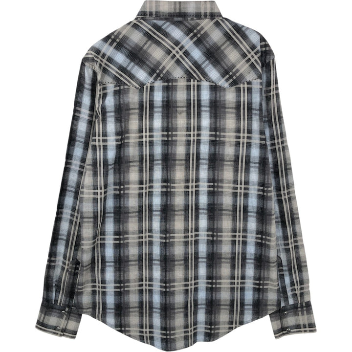 Wrangler Check Pattern Long-Sleeve Western Shirt, Men's Size M (approx.) cotton black type Vintage Second Hand