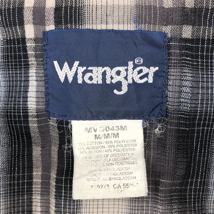 Wrangler Check Pattern Long-Sleeve Western Shirt, Men's Size M (approx.) cotton black type Vintage Second Hand