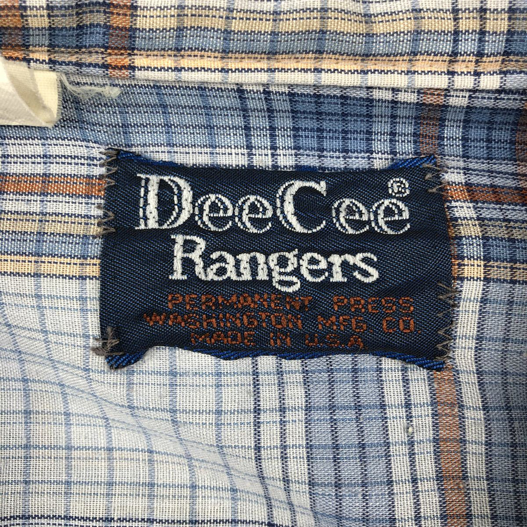~80'S DC DEE CEE Rangers Check Pattern Long Sleeve Western Shirt, Made in USA, Men's Size L (approx.) unclear blue type Vintage Second Hand