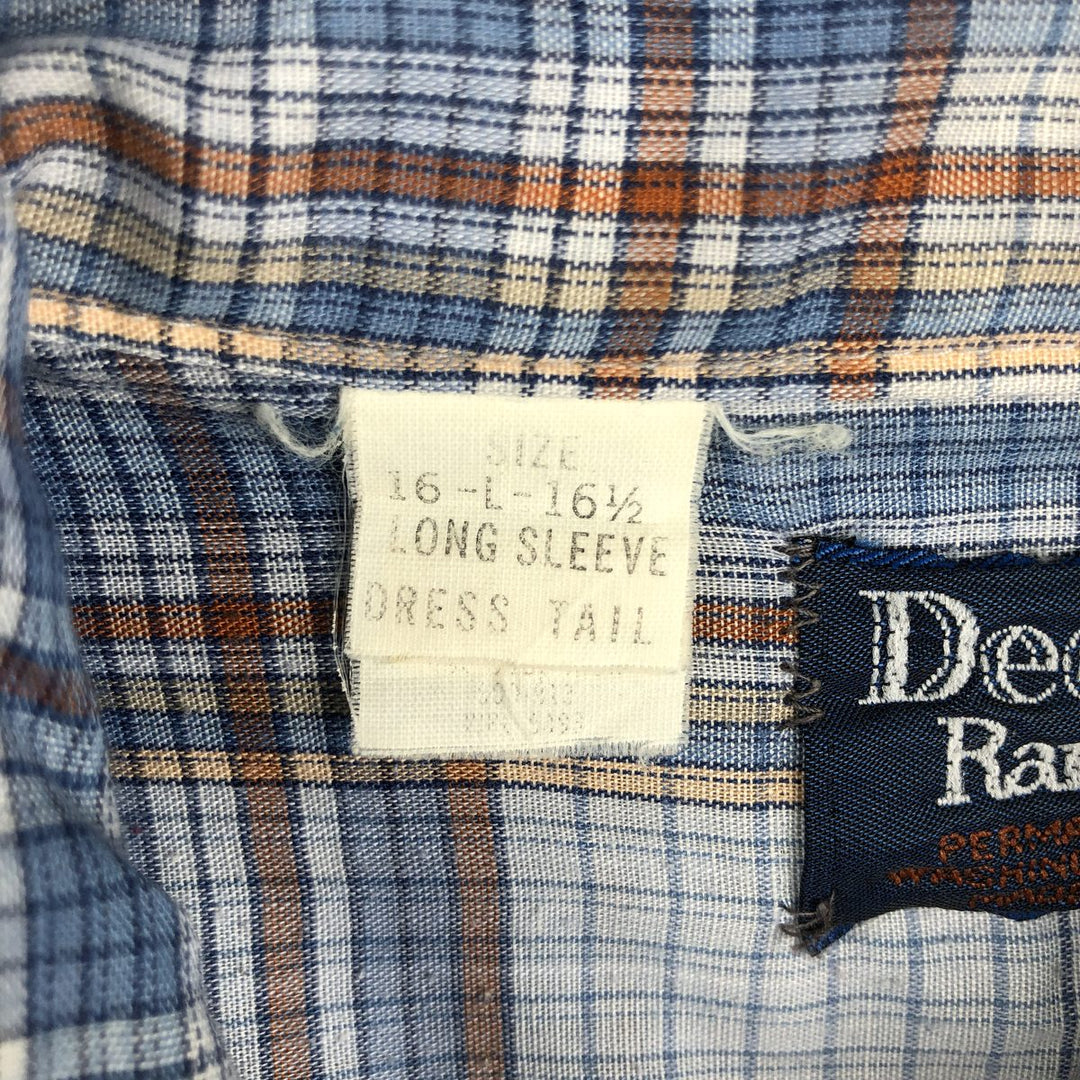 ~80'S DC DEE CEE Rangers Check Pattern Long Sleeve Western Shirt, Made in USA, Men's Size L (approx.) unclear blue type Vintage Second Hand