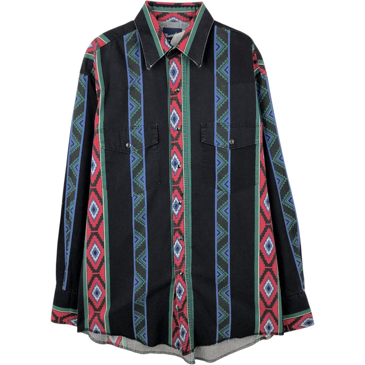 90'S Wrangler Native Stripe Long-Sleeve Western Shirt, Men's Size L (approx.) unclear black type Vintage Second Hand