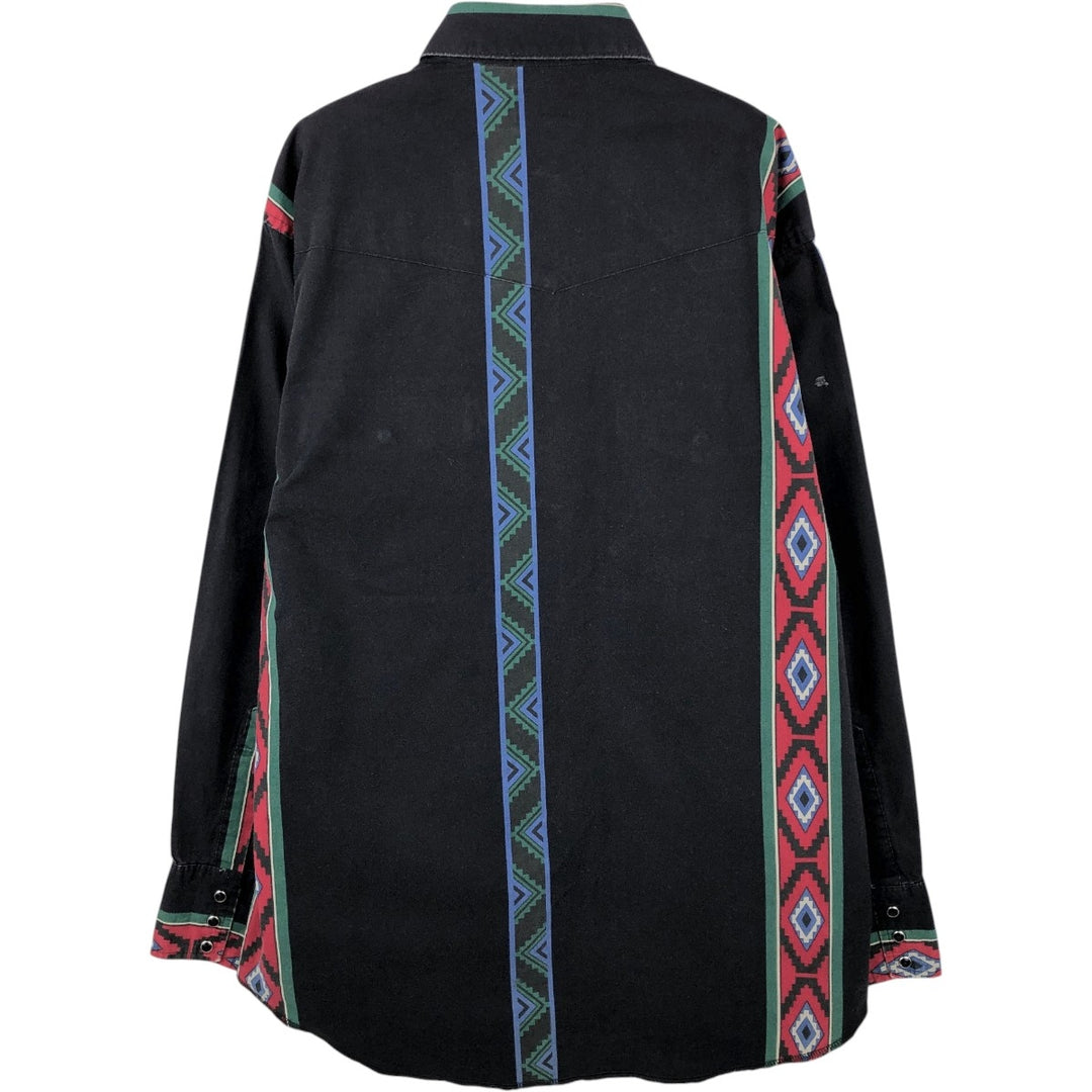 90'S Wrangler Native Stripe Long-Sleeve Western Shirt, Men's Size L (approx.) unclear black type Vintage Second Hand
