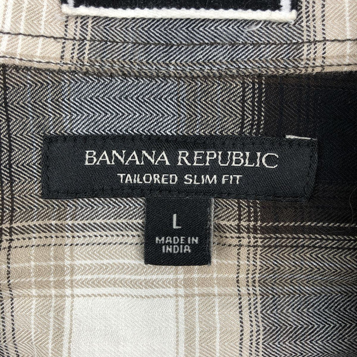 Banana Republic Tailored Slim Fit Check Pattern Long-Sleeve Western Shirt (Men's Size L) cotton black type Vintage Second Hand