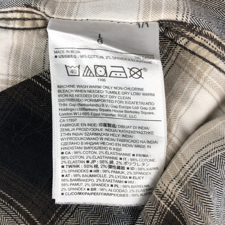 Banana Republic Tailored Slim Fit Check Pattern Long-Sleeve Western Shirt (Men's Size L) cotton black type Vintage Second Hand