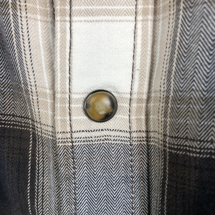 Banana Republic Tailored Slim Fit Check Pattern Long-Sleeve Western Shirt (Men's Size L) cotton black type Vintage Second Hand