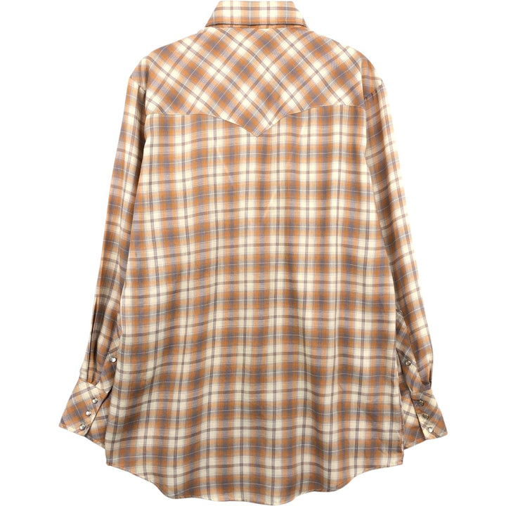 70s-era PRIOR check pattern long-sleeved Western shirt, made in USA, men's size L equivalent. polyester orange type Vintage Second Hand