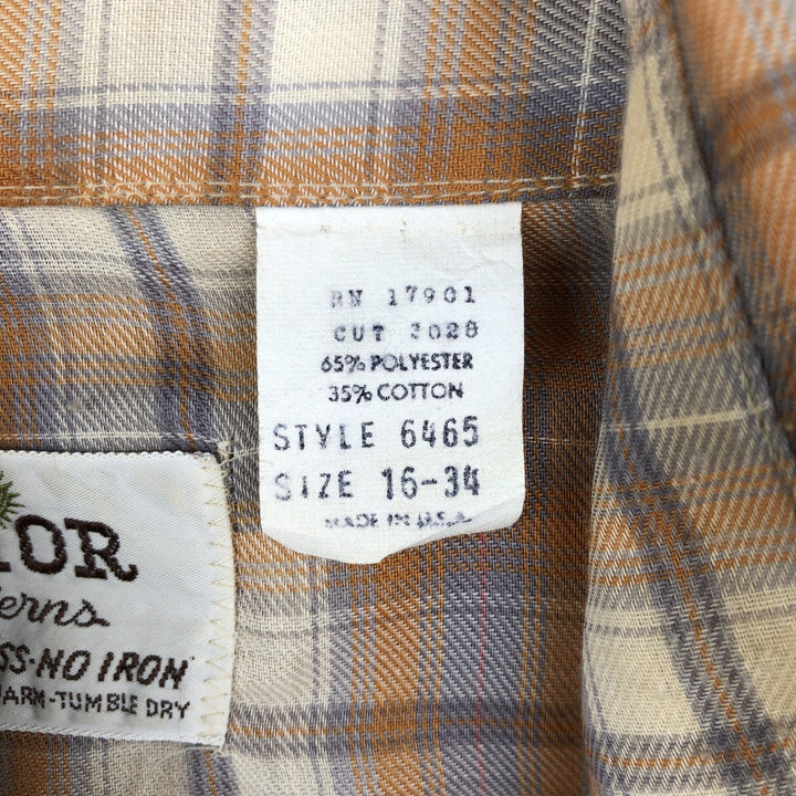 70s-era PRIOR check pattern long-sleeved Western shirt, made in USA, men's size L equivalent. polyester orange type Vintage Second Hand