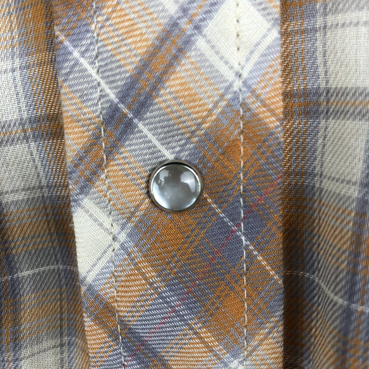 70s-era PRIOR check pattern long-sleeved Western shirt, made in USA, men's size L equivalent. polyester orange type Vintage Second Hand