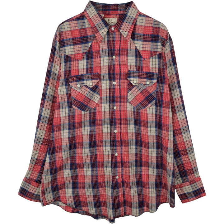 ~1980'S DEE CEE BRAND Check Pattern Long Sleeve Western Shirt, Made in USA, Men's Size L (Equivalent), Vintage unclear red type Vintage Second Hand