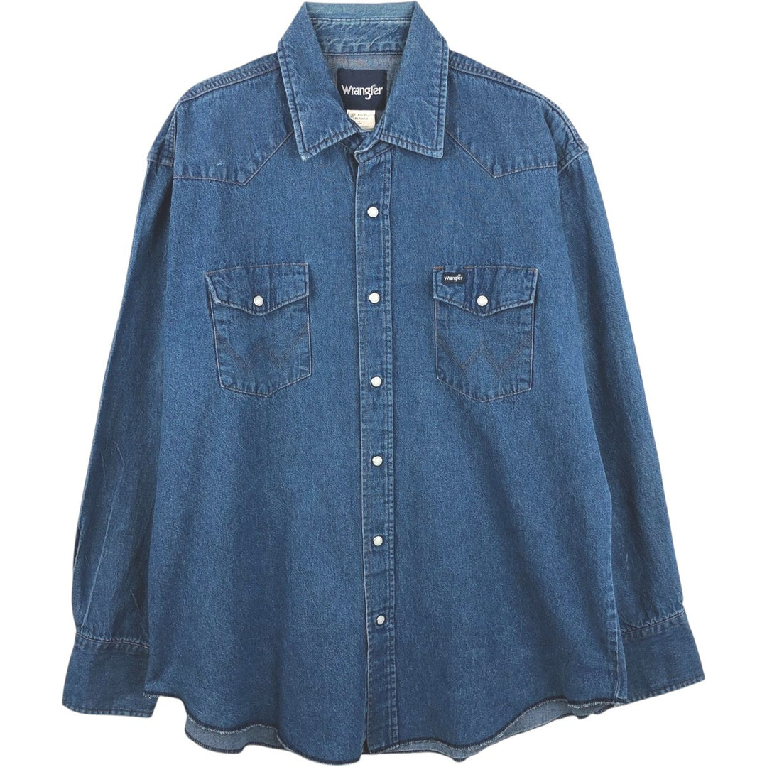 Wrangler Long Sleeve Denim Western Shirt, Men's XL cotton blue type Vintage Second Hand