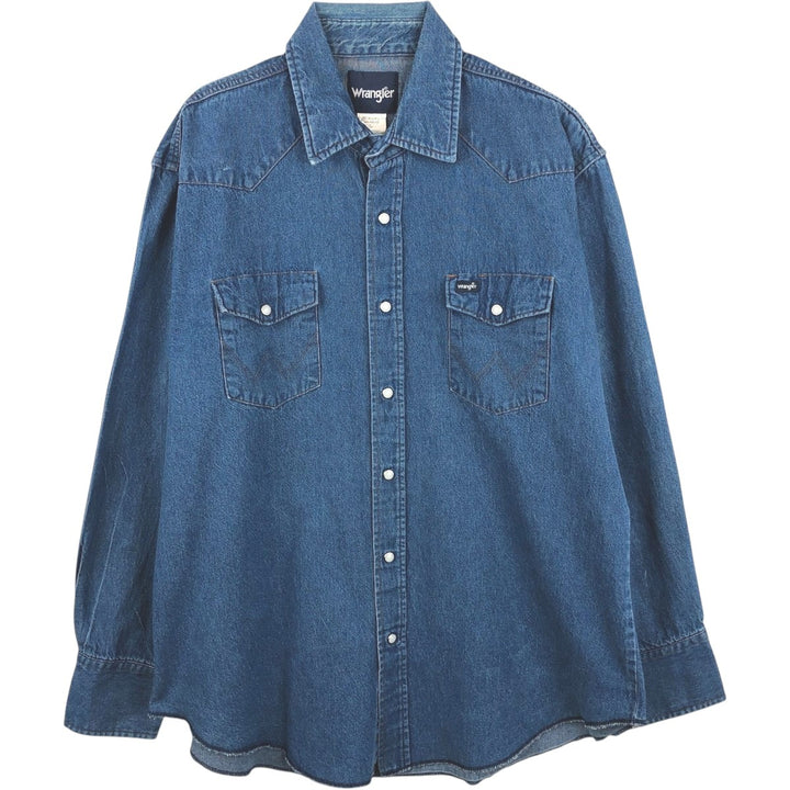 Wrangler Long Sleeve Denim Western Shirt, Men's XL cotton blue type Vintage Second Hand