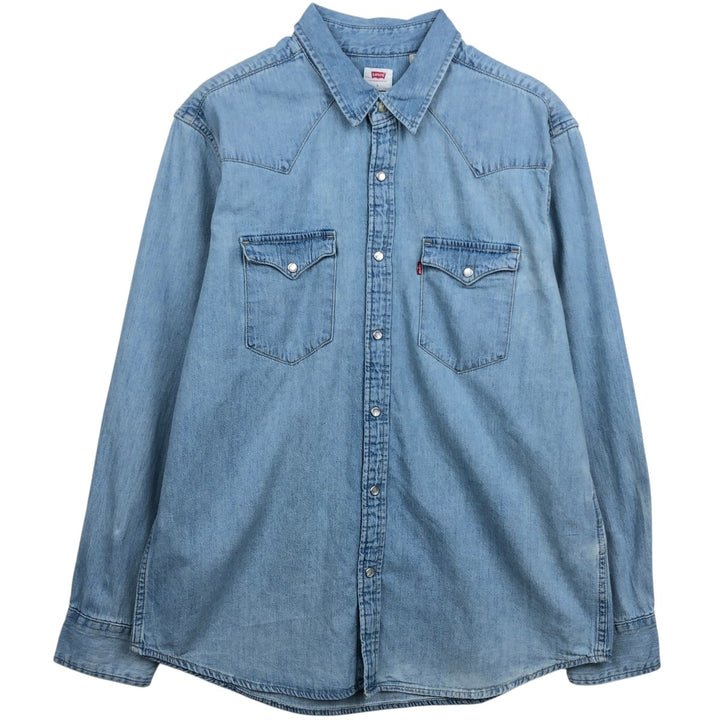 Levi's Standard Long-Sleeve Denim Western Shirt, Men's Size L (approx.) cotton blue type Vintage Second Hand