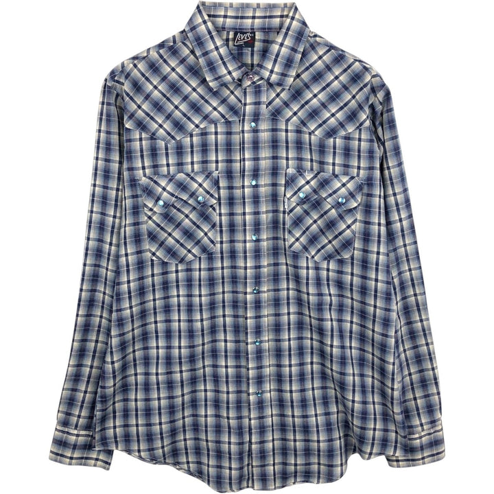 70s-80'S Levi's Check Pattern Long-Sleeve Western Shirt, Men's Size L (Equivalent), Vintage unclear navy blue type Vintage Second Hand